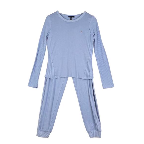 Tommy Hilfiger L 2PC Women's Ribbed Long Sleeves Modest PJ Loungewear Jogger SET - Picture 1 of 15